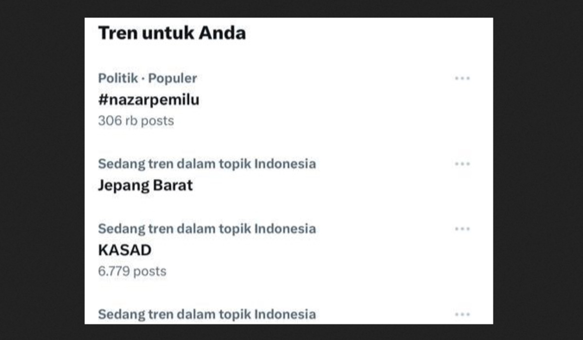 Hashtag #nazarpemilu yang trending di X/Twitter dalam beberapa hari terakhir. 