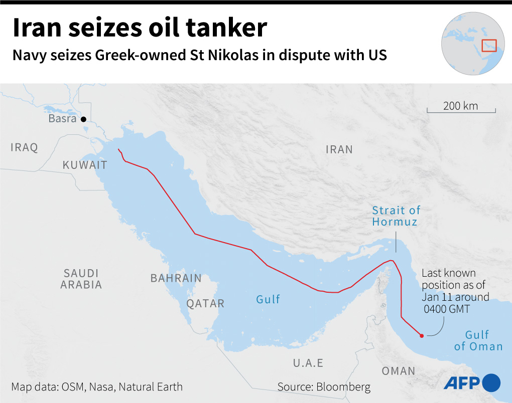 Lokasi kapal tanker AS yang disita Iran di Laut Oman.