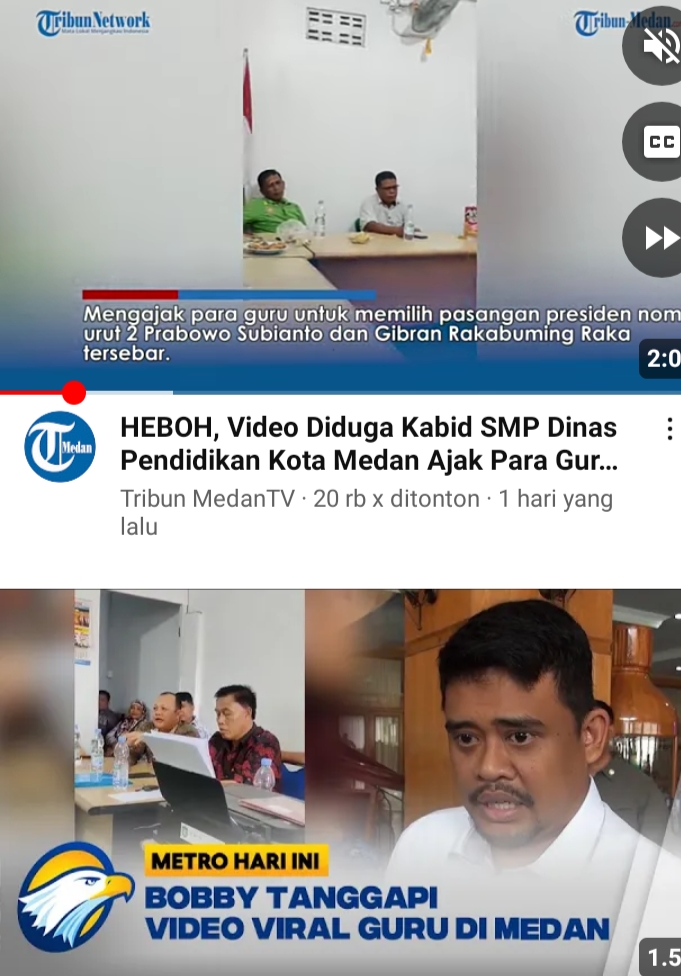 NETRALITAS: Video yang viral diduga Kabid SMP Dinas Pendidikan Kota Medan ajak para guru pilih Capres 02 di Pilpres 2024