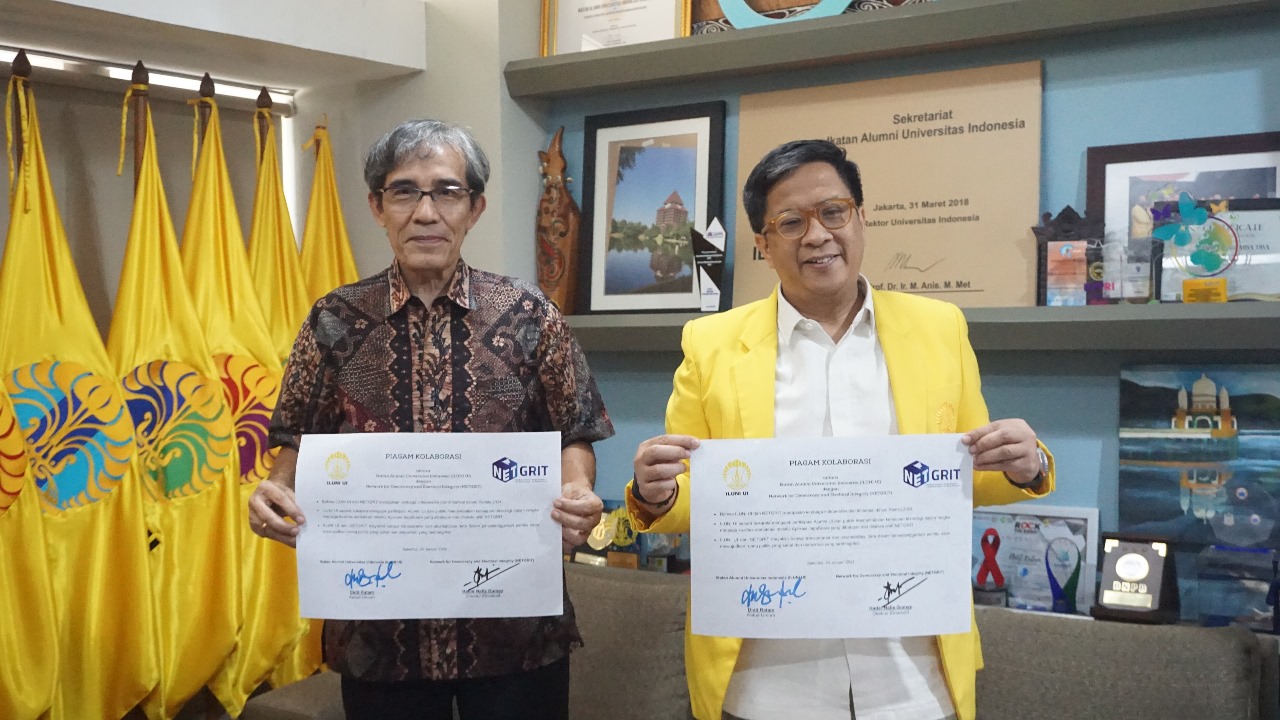 Ketua Umum Iluni UI Didit Ratam (kanan) dan Direktur Eksekutif NETGRIT Hadar Nafis Gumay