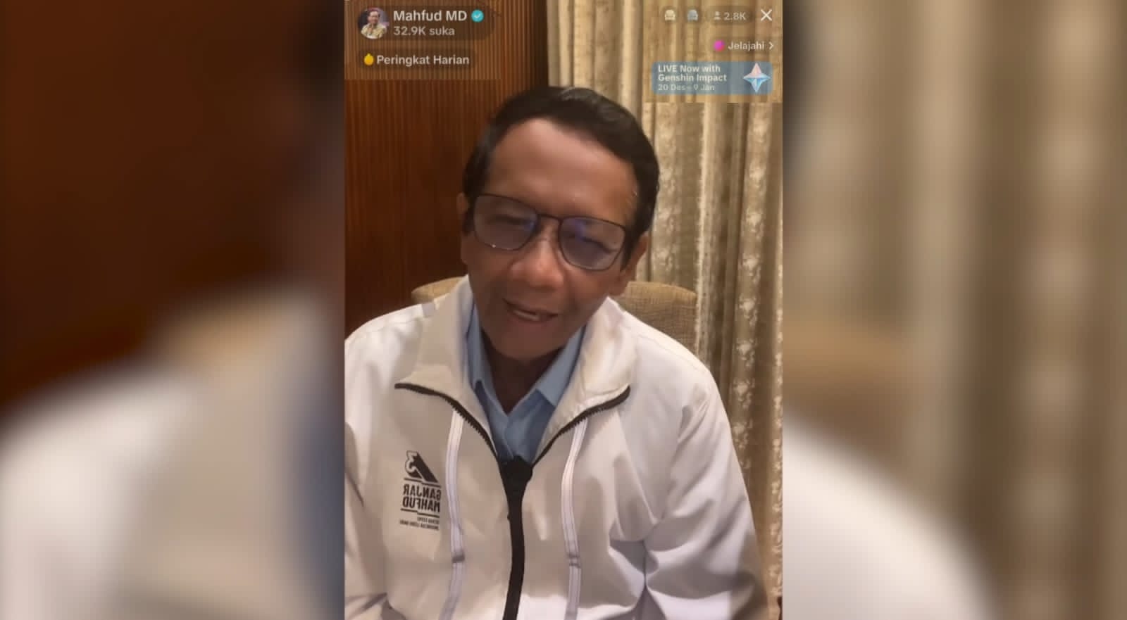 Live TikTok, Mahfud mengaku pernah tidur di kuburan China saat kuliah di Universitas Gadjah Mada (UGM).