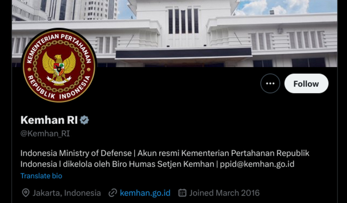 Tangkapan layar akun X Kemeterian Pertahanan RI.