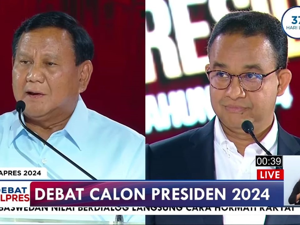 Prabowo Subianto dan Anies Baswedan dalam agenda debat capres.