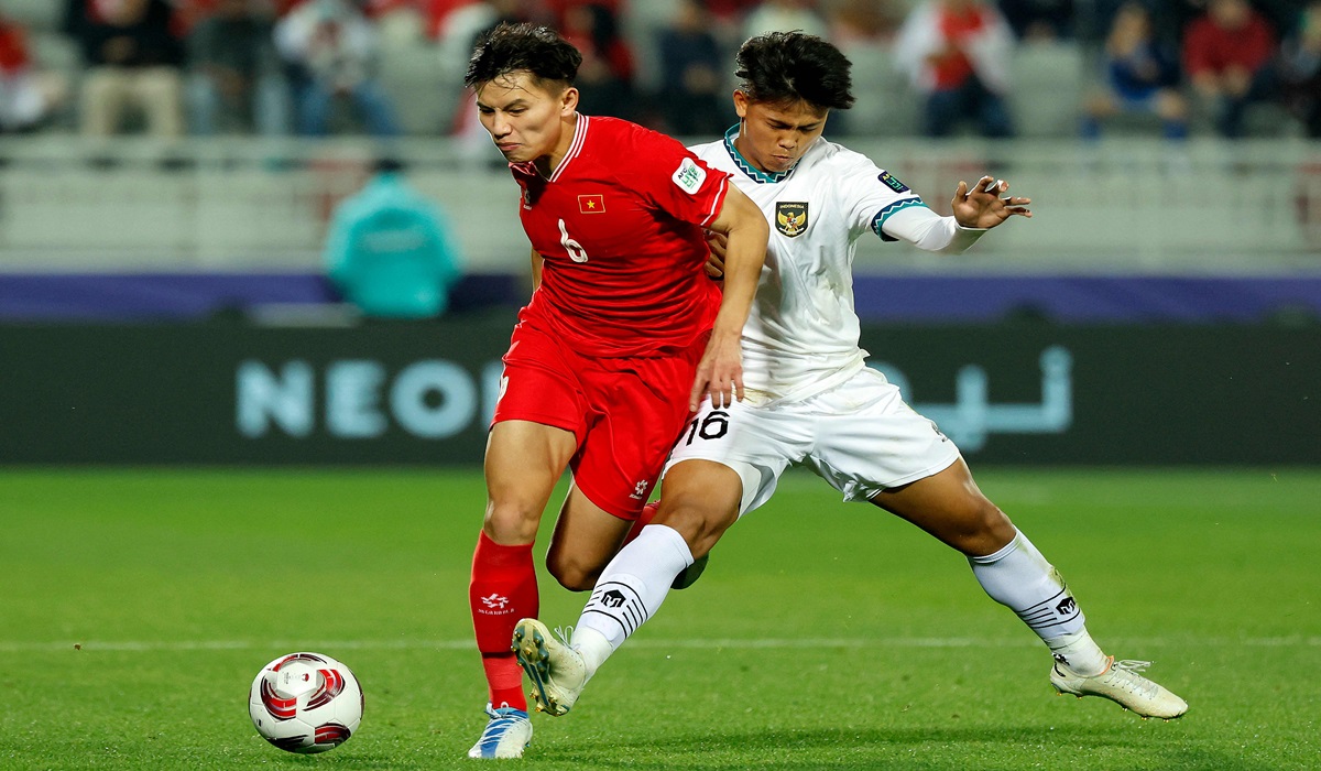 Striker timnas Indonesia Hokky Caraka saat tampil di laga Piala Asia melawan Vietnam