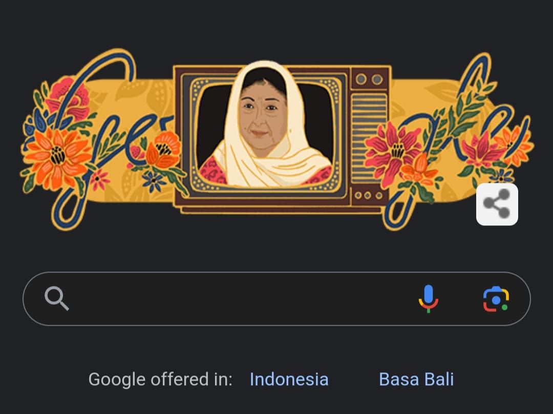 Google Doodle menapilkan Aminah Cendrakasih dalam lakon Mak Nyak di serial Si Doel Anak Sekolahan.