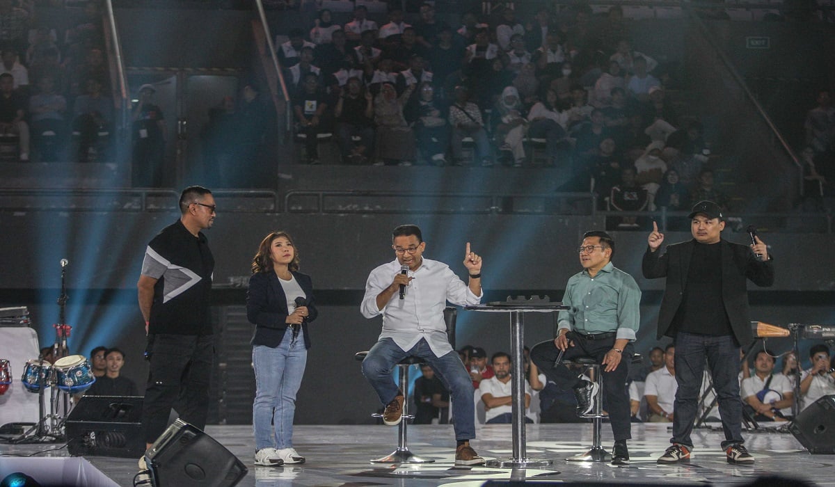 Pasangan capres-cawapres Anies Baswedan-Muhaimin Iskandar di ajang Re Solusi Indonesia
