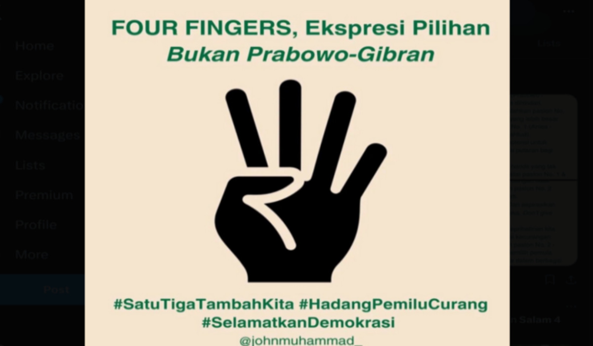 Lambang salam 4 jari yang viral di media sosial X/Twitter.