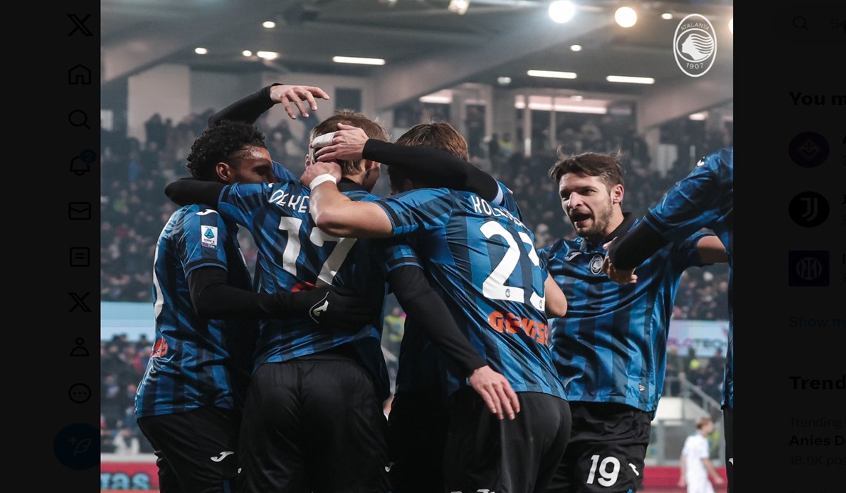 Para pemain Atalanta melakukan selebrasi usai mencetak gol ke gawang Frosinone di laga Serie A.