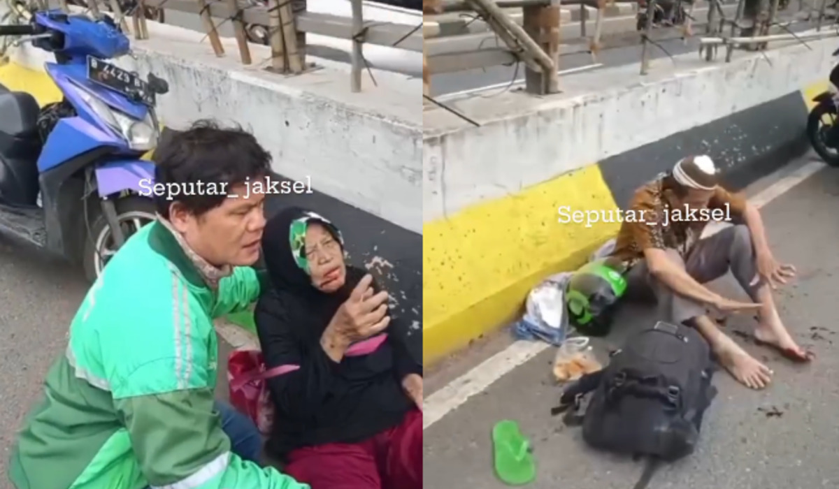 Kecelakaan di flyover Kuningan akibat jatuhnya bendera partai politik yang terekam dari tangkapan layar unggahan Instagram @seputar_jaksel.