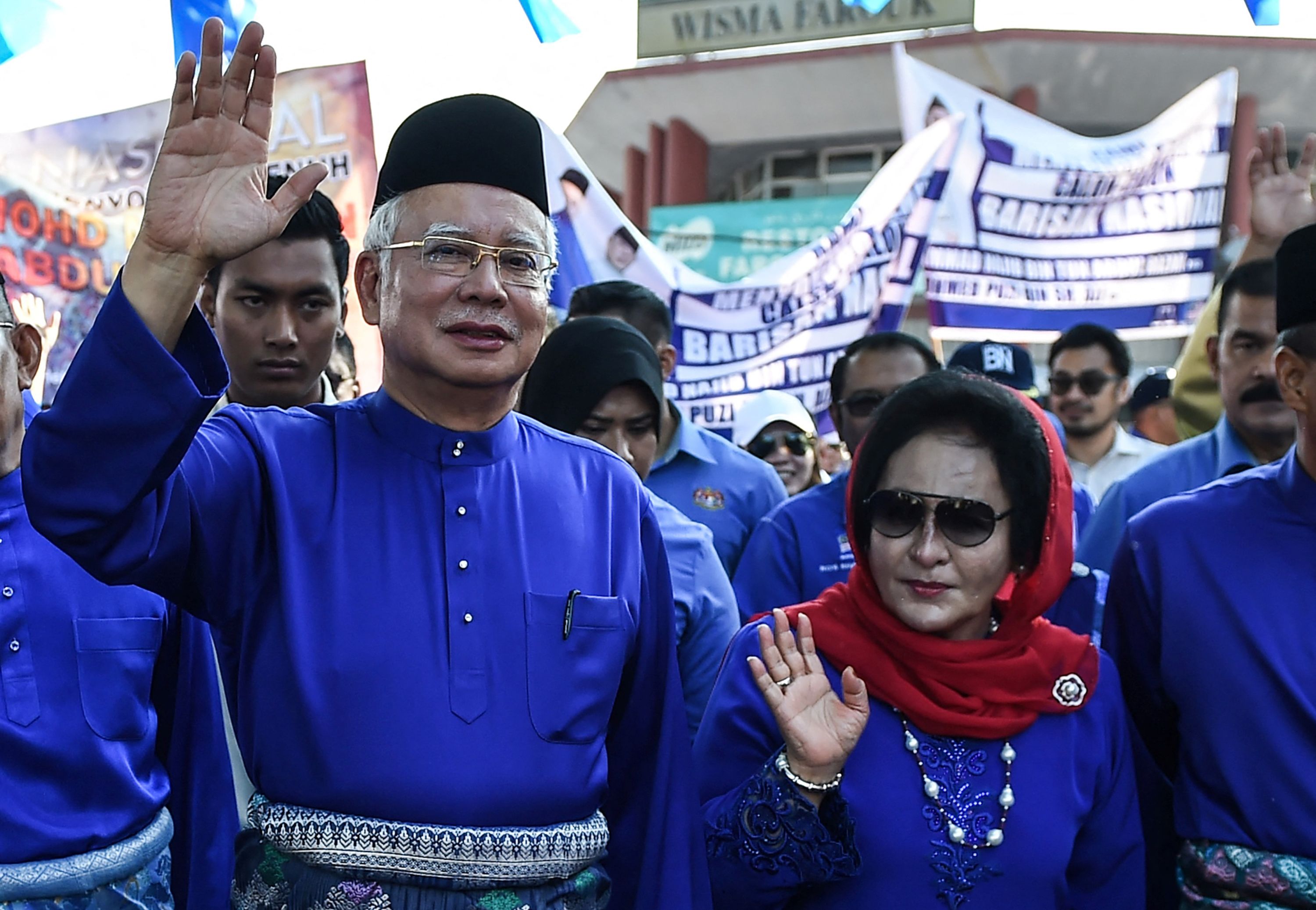 Najib Razak (kiri) dan istrinya, Rosmah Mansor di sebuah acara pada tahun 2018.