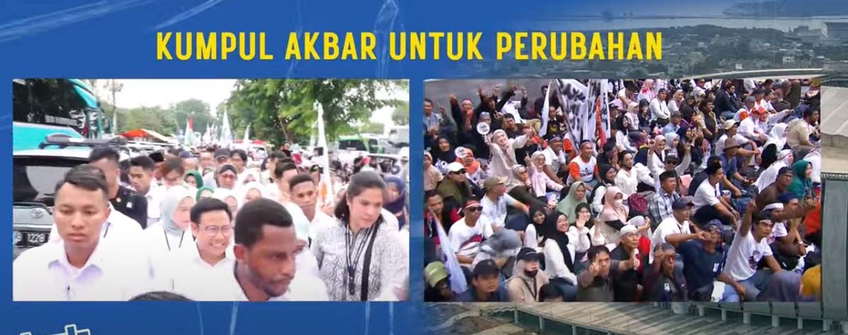 Cawapres Muhaimin Iskandar yang berjalan kaki menuju JIS mendapatkan sambutan dari para pendukungnya.