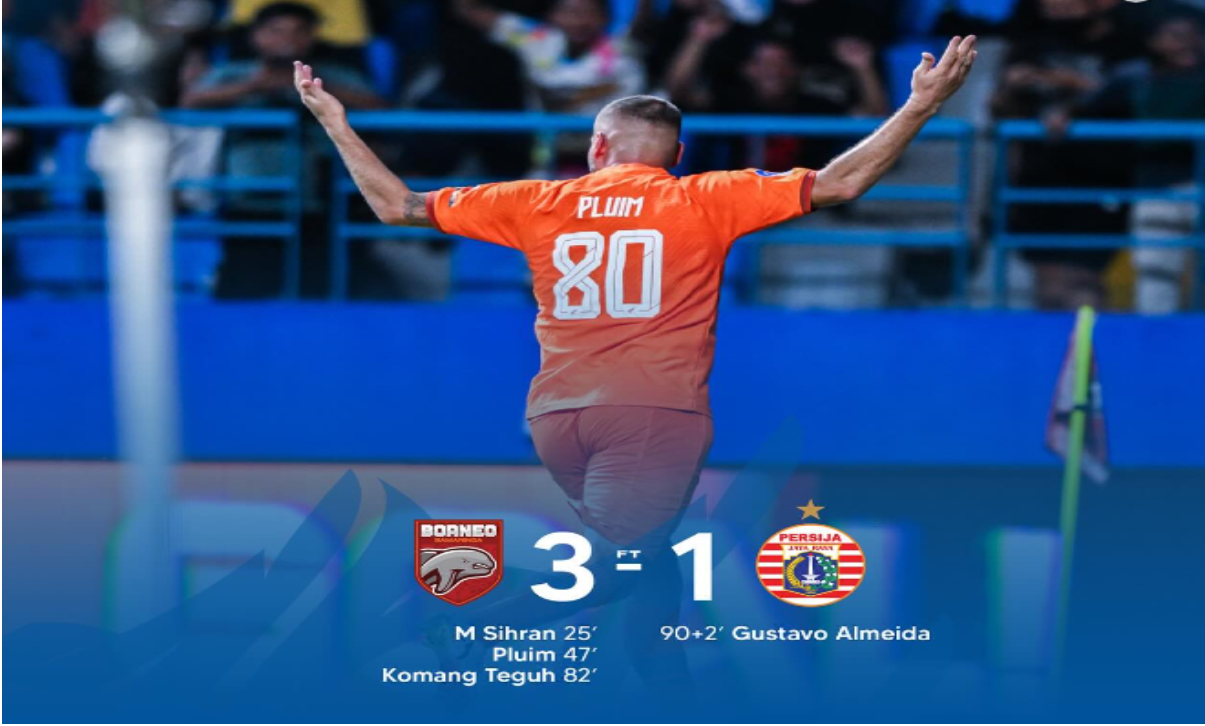 BORNEO FC Samarinda mengamankan tiga poin usai menundukkan Persija Jakarta dengan skor 3-1.