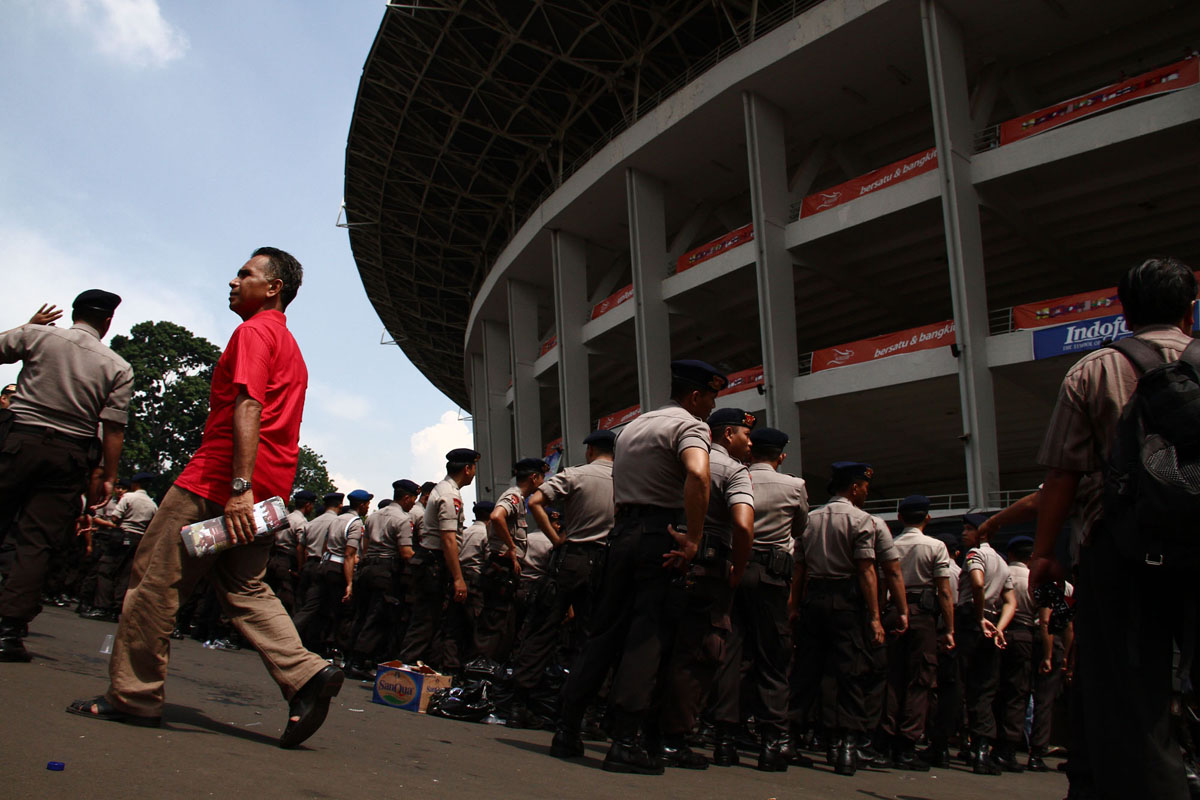 Polda Metro Jaya menurunkan 2.755 personel untuk mengamankan kampanye akbar Prabowo-Gibran di GBK, besok.