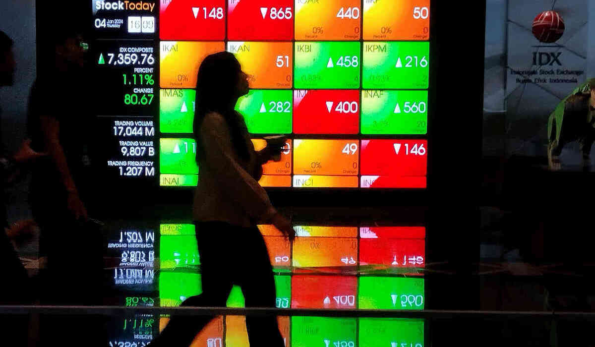 Layar informasi pergerakan Indeks Harga Saham Gabungan (IHSG) di Bursa Efek Indonesia, Jakarta.