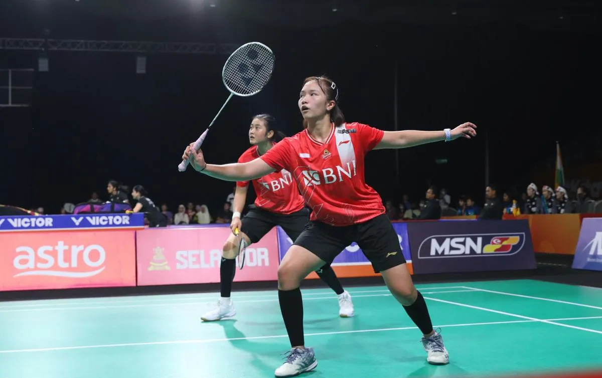 Ganda putri Amallia Cahaya Pratiwi/Rachel Allessya Rose saat tampil di semifinal Kejuaraan Bulu Tangkis Beregu Asia (BATC) 2024, kemarin. 