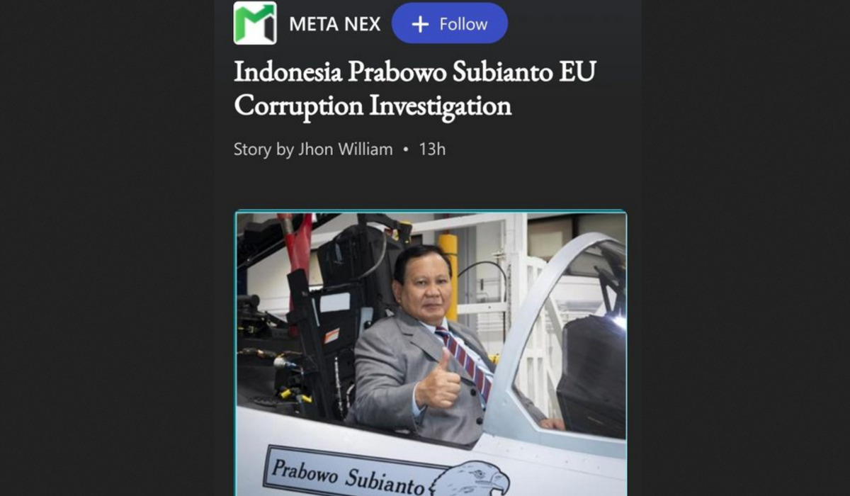 Tangkapan layar laman Meta Nex yang pertama kali mengangkat isu dugaan korupsi rencana pembelian jet tempur Mirage dari Qatar.