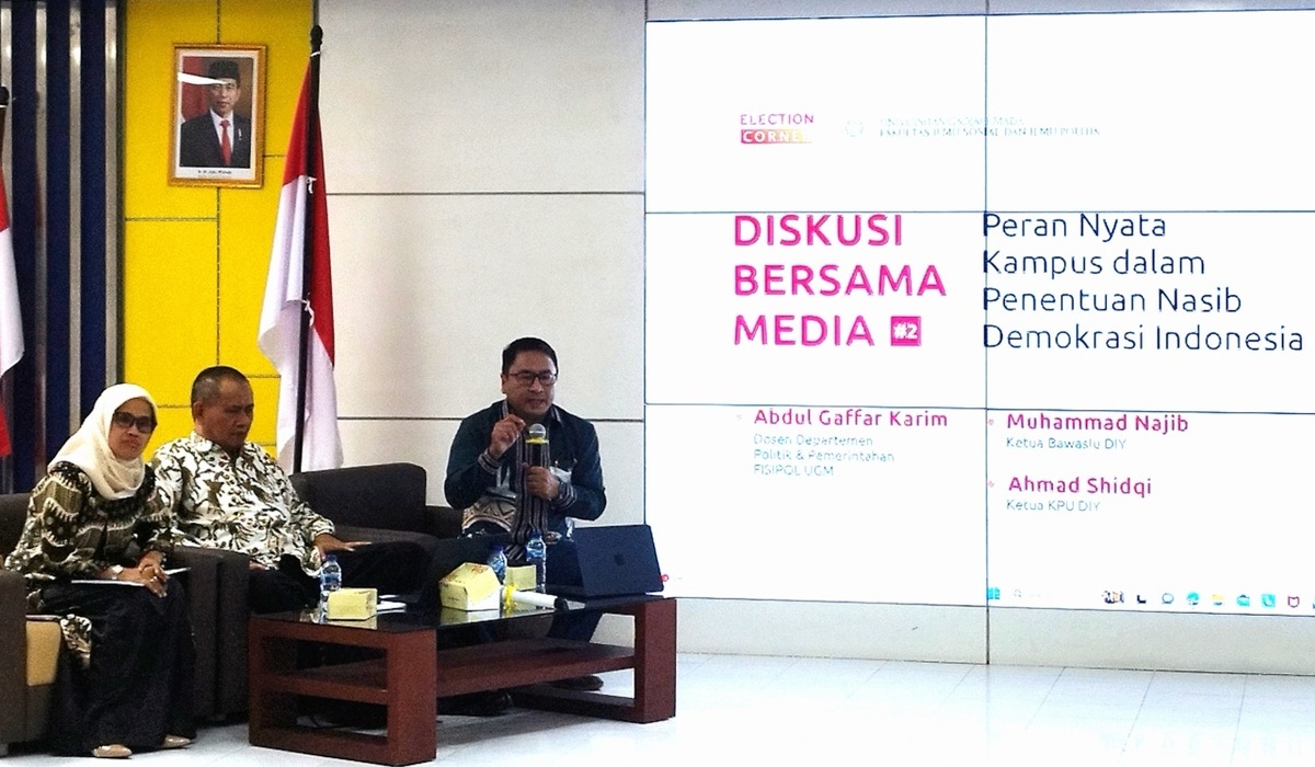 Diskusi bertajuk, Peran Nyata Kampus dalam Penentuan Nasional Demokrasi Indonesia di Fisipol UGM, Yogyakarta, 8 Februari 2024.