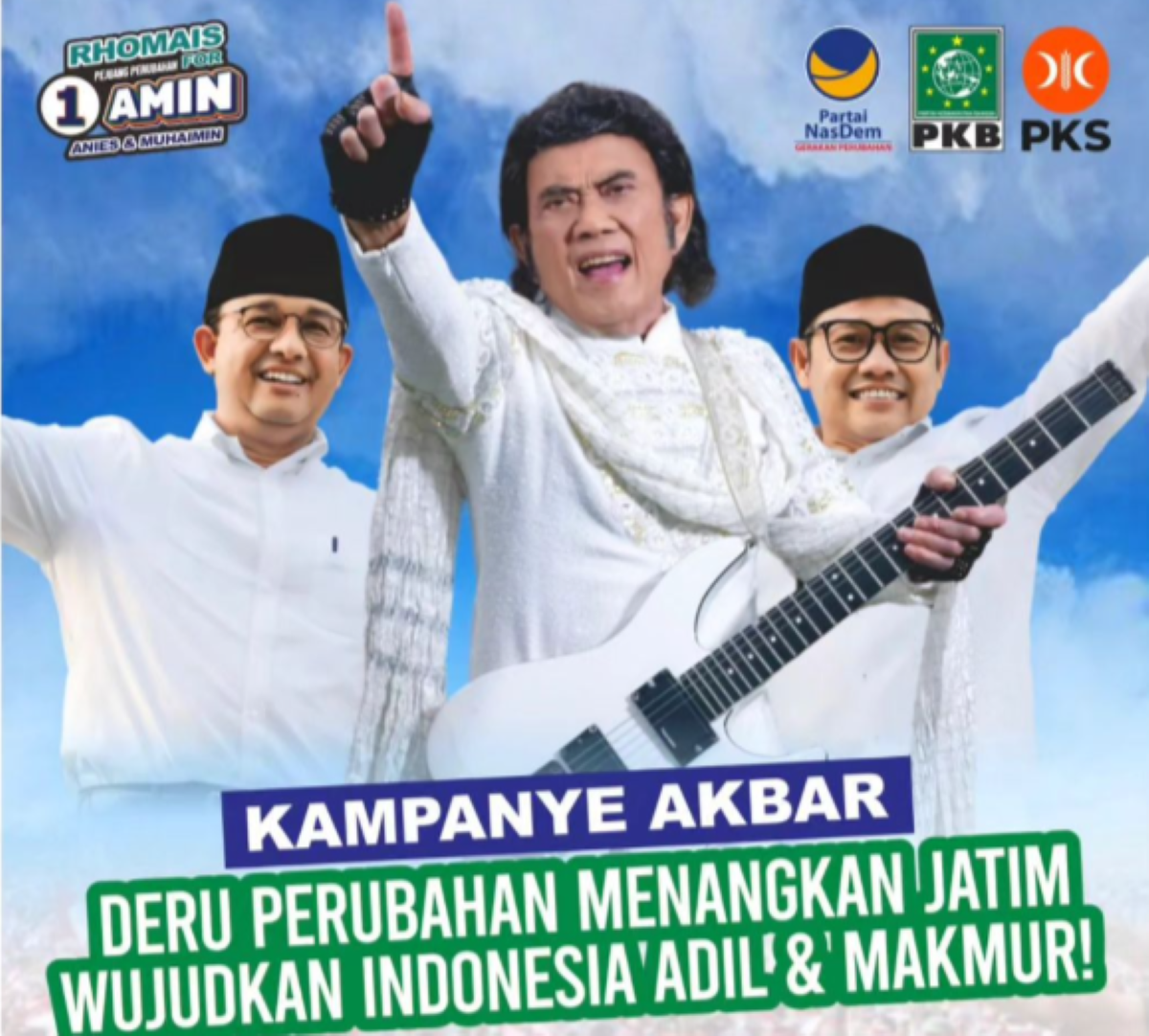 Poster kampanye akbar Anies Baswedan dan Muhaimin Iskandar bersama Rhoma Irama di Pasuruan, Jumat, 9 Februari 2024.