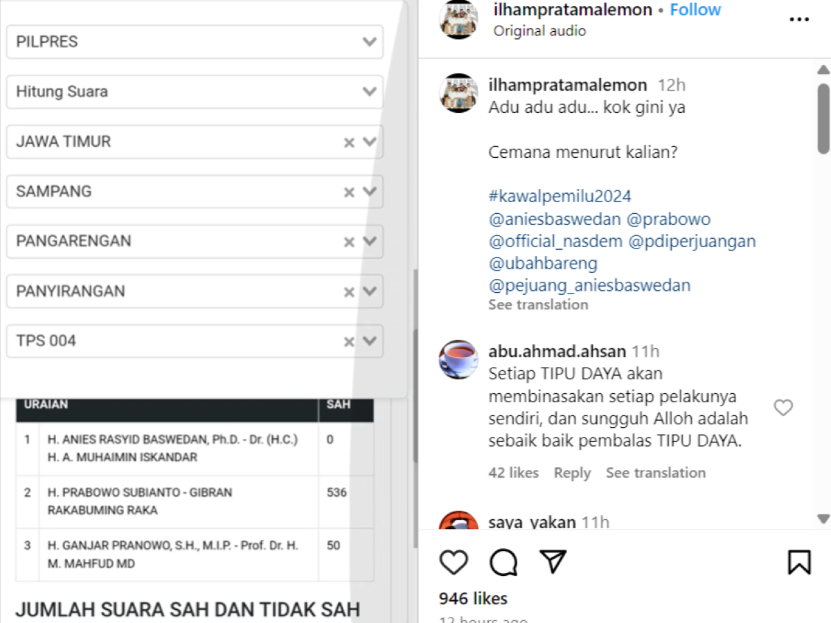 Sejumlah Rekaman Video Dugaan Kecurangan Input Hasil Pemilu di Instagram