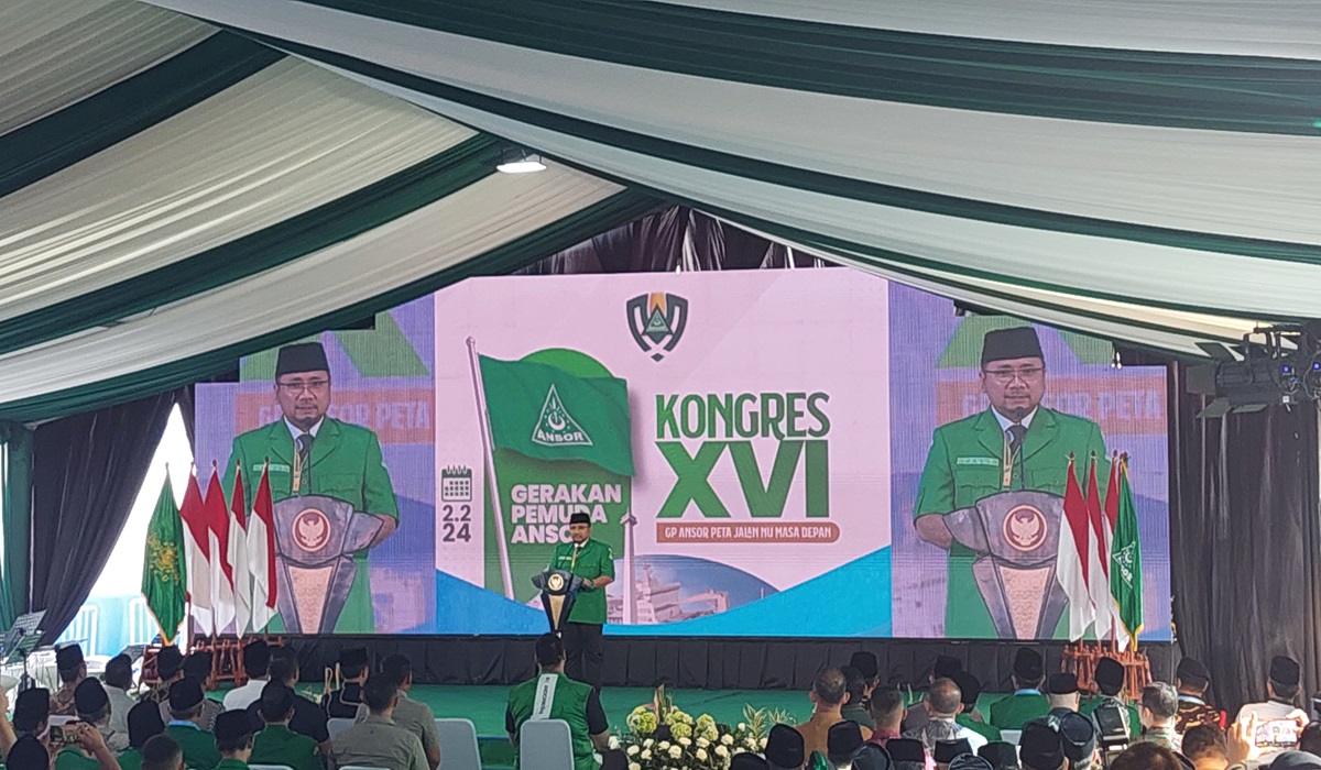 KETUA Umum PP Gerakan Pemuda (GP) Ansor, Yaqut Cholil Qoumas atau Gus Yaqut di acara Kongres XVI GP Ansor. 