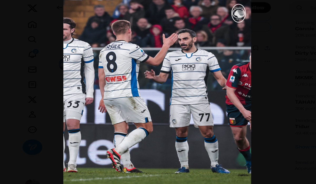 Para pemain Atalanta melakukan selebrasi usai mencetak gol ke gawang Genoa di laga Serie A.