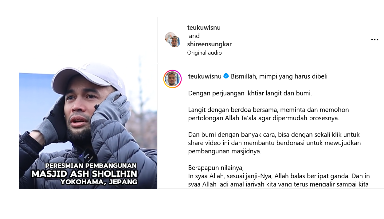 Teuku Wisnu mengumandangkan azan saat peletakan batu pertama masjid pertama Indonesia di Yokohama, Jepang.