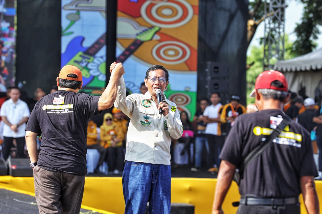 Cawapres nomor urut 3 Mahfud MD saat berkampanye di Pasuruan jawa Timur