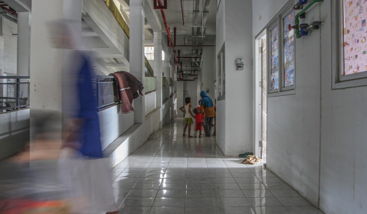 Warga beraktivitas di Kampung Susun Bayam (KSB), Papanggo, Tanjung Priok, Jakarta Utara.