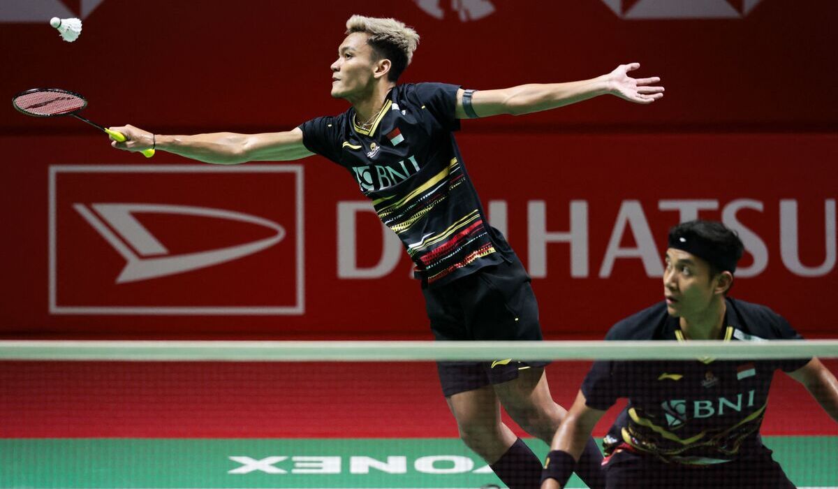 Pemain bulu tangkis Indonesia Bagas Maulana dan Muhammad Shohibul Fikri.