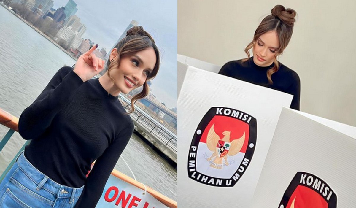 Cinta Laura saat mencoblos Pemilu 2024 di New York.