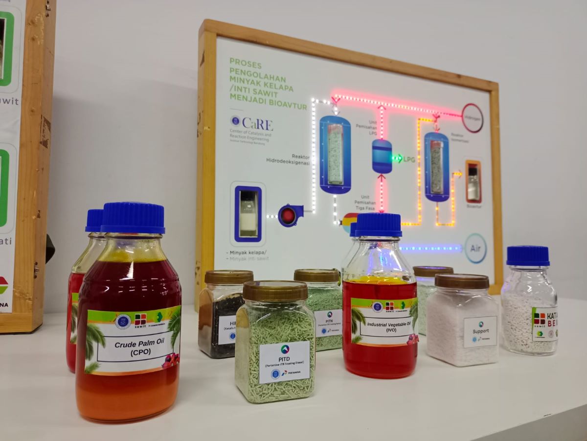 Berbagai jenis katalis dan minyak sawit sebelum dikonversi menjadi bahan bakar nabati.