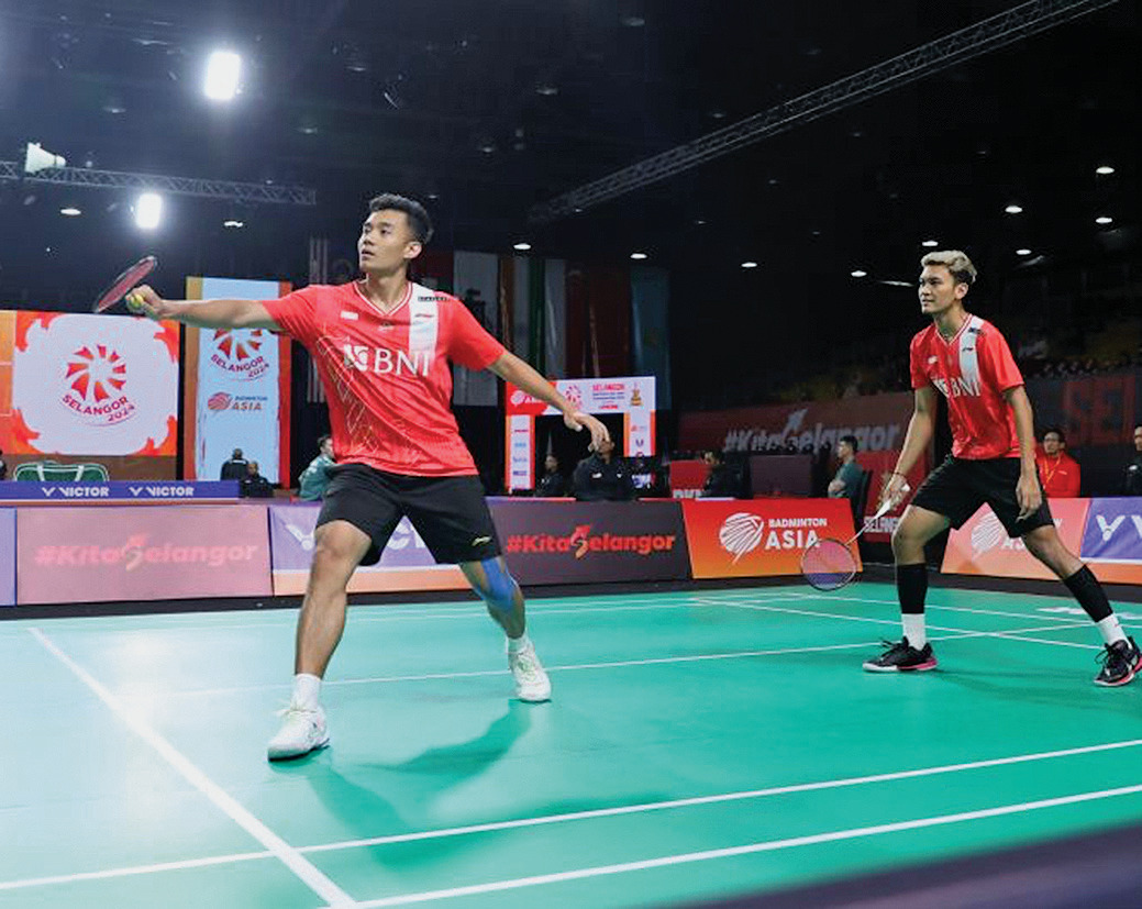 Bagas Maulana/Muhammad Shohibul Fikri bertanding melawan ganda putra Arab Saudi Yazan Saigh/Arabia Mahd Shaikh di Selangor, Malaysia.