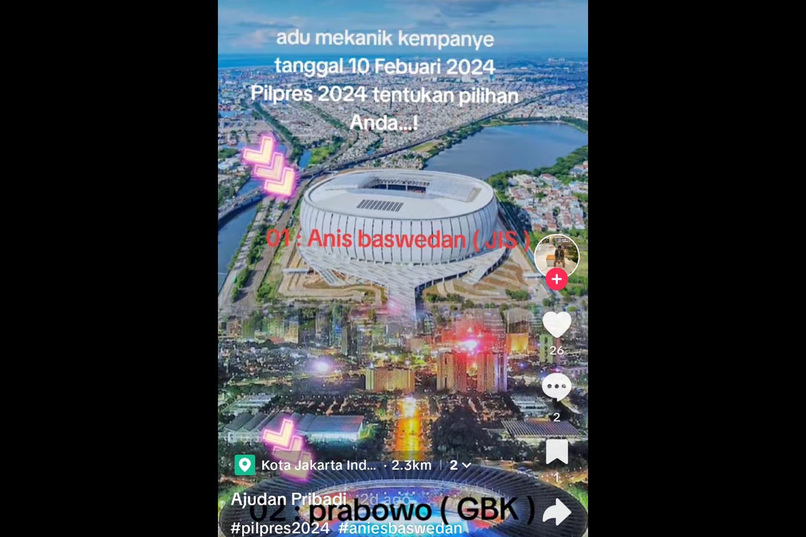 Tangkapan layar video di Tiktok tentang kampanye akbar pada Sabtu (10/2).