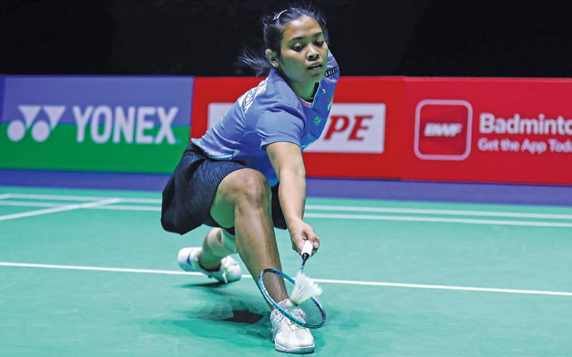 emain tunggal putri Indonesia Gregoria Mariska Tunjung pada pertandingan melawan Kim Ga-eun (Korsel) di babak pertama Prancis Terbuka.