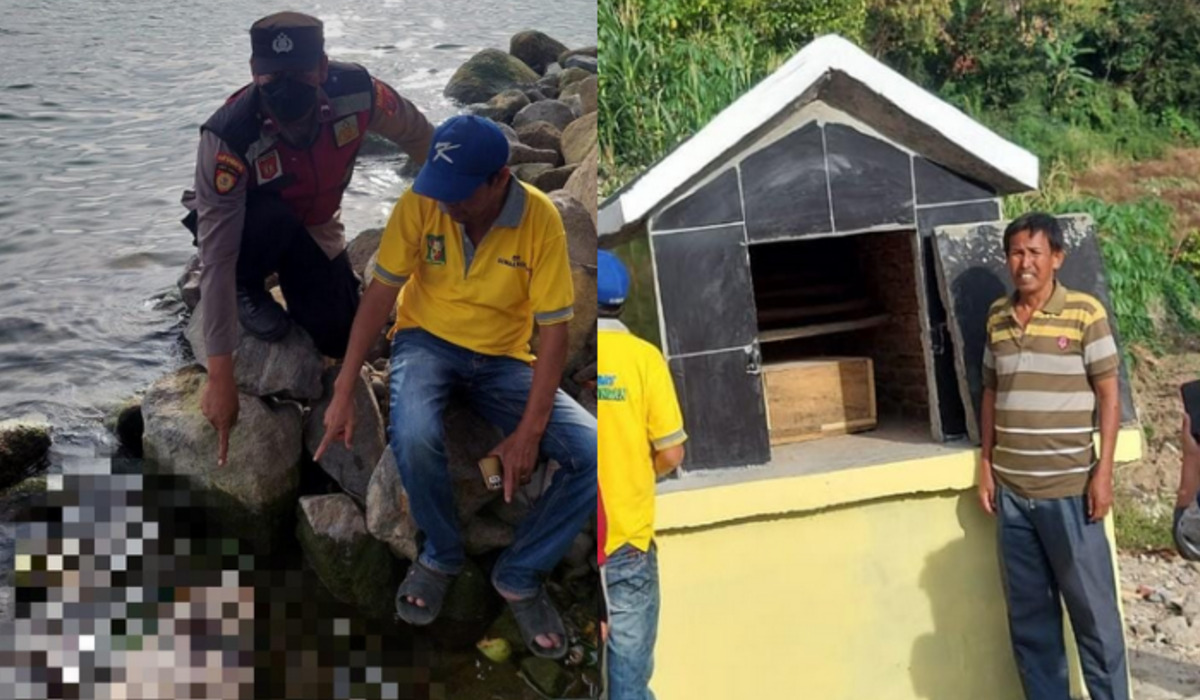 Polisi mengevakuasi temuan potongan tubuh di pinggiran Danau Toba, Sumatra Utara, 5 Maret 2024.