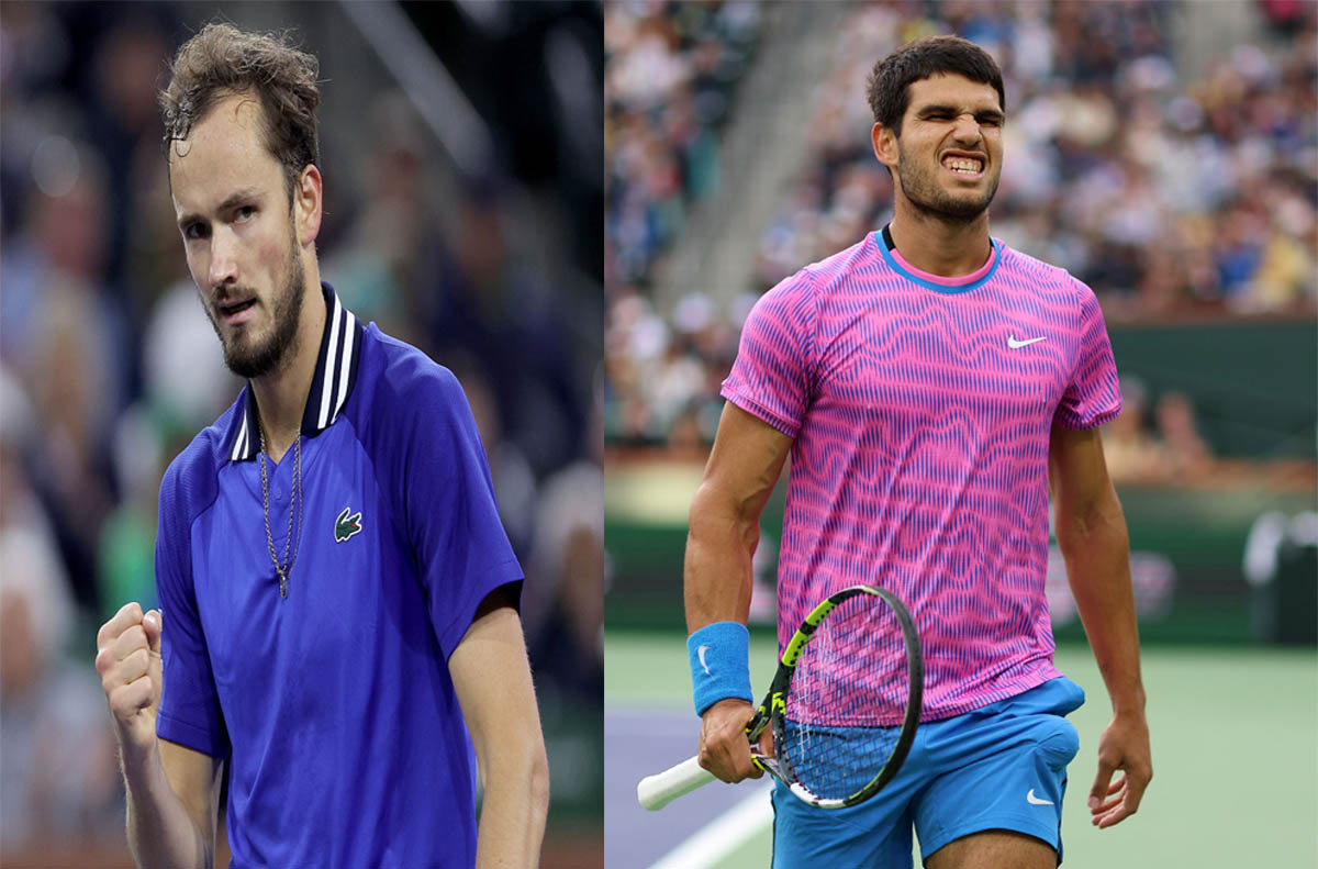 Pada semi-final Indian Wells, juara bertahan Carlos Alcaraz melaju ke final melawan Daniil Medvedev.