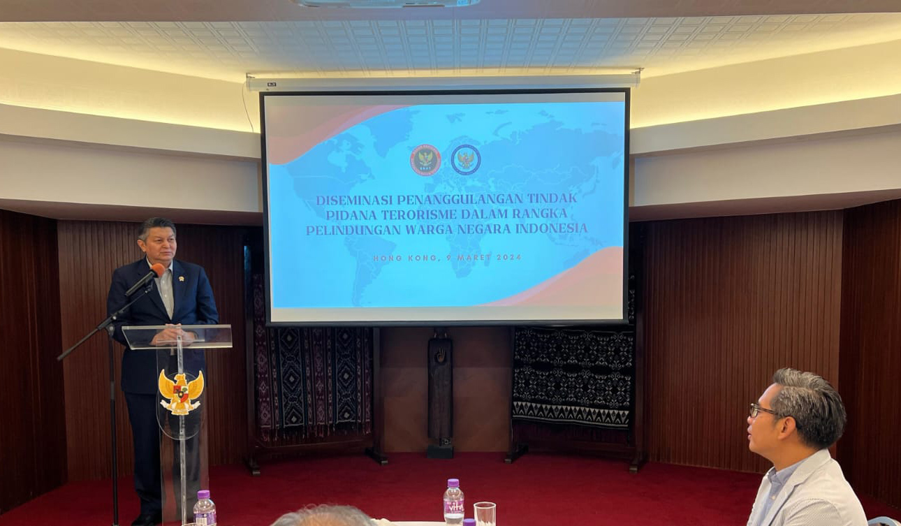  Kepala BNPT Komjen M Rycko Amelza Daniel di acara Diseminasi Penanggulangan Tindak Pidana Terorisme dalam Rangka Perlindungan WNI.