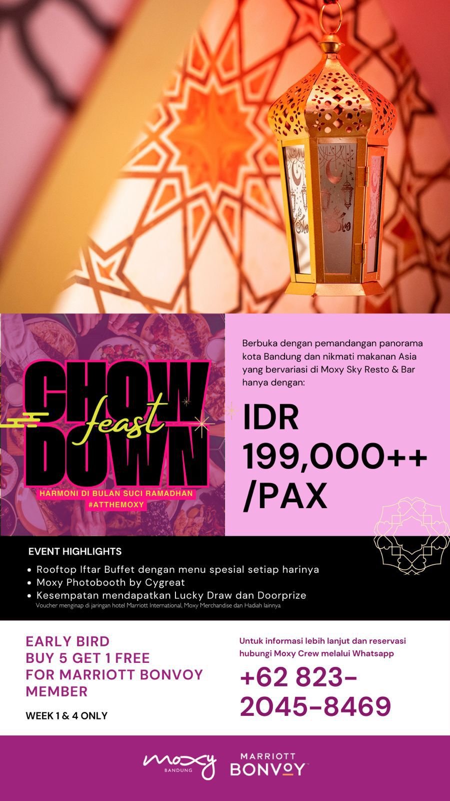 All you can eat buffet Ramadan bertemakan Chow Down Feast di Moxy Sky Resto & Bar Bandung.