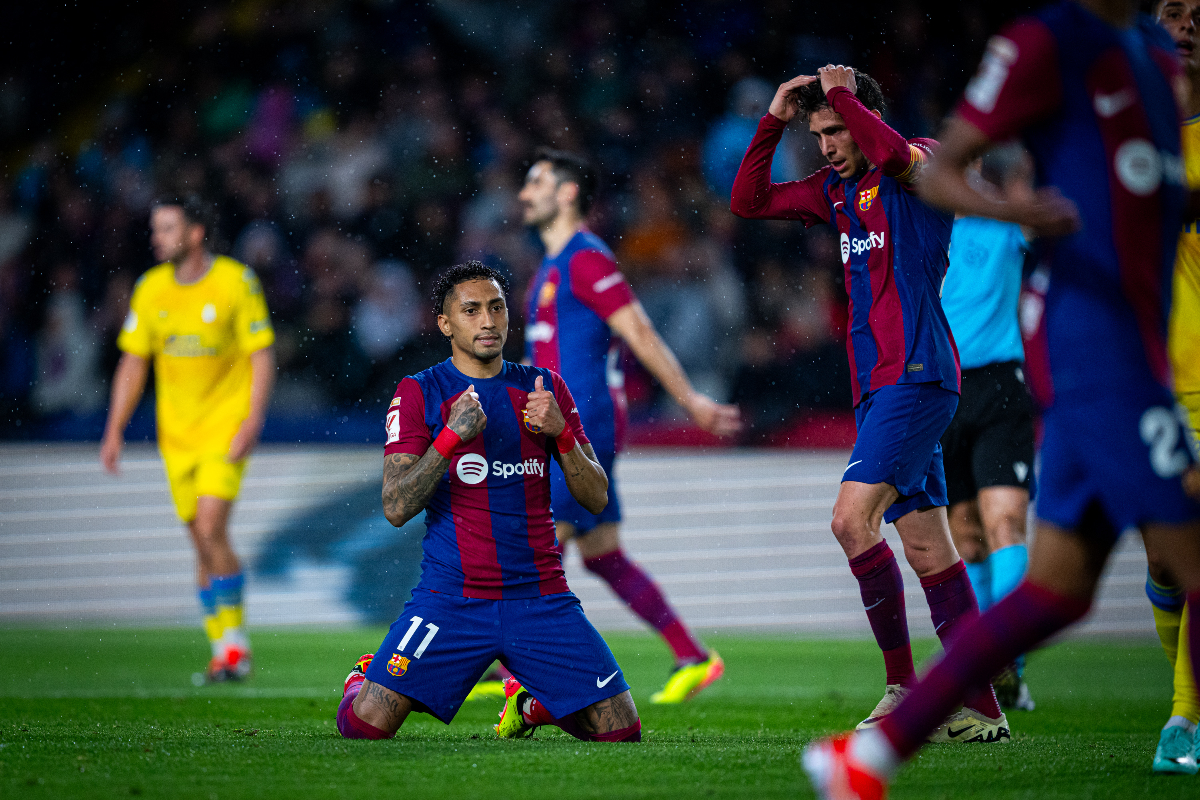 Striker FC Barcelona, Raphinha berhasil mencetak gol kemenangan saat melawan Las Palmas di Stadion Olimpiade Lluís Companys semalam