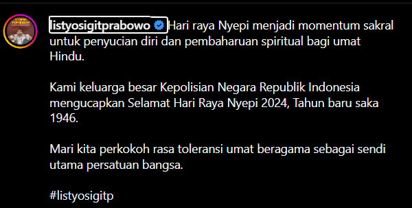 Kapolri Jenderal Listyo Sigit Prabowo sampaikan ucapan selama merayakan Nyepi bagi umat Hindu