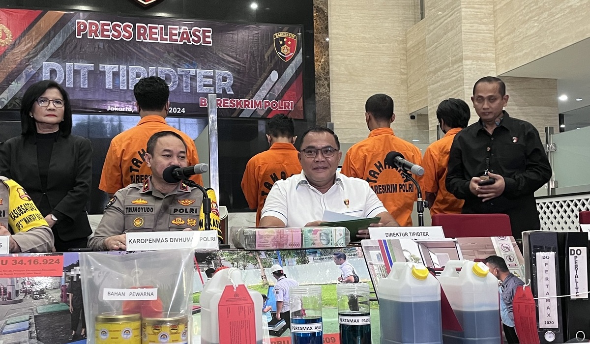 Konferensi pers di Bareskrim Polri, Jakarta Selatan, Kamis, 28 Maret 2024.