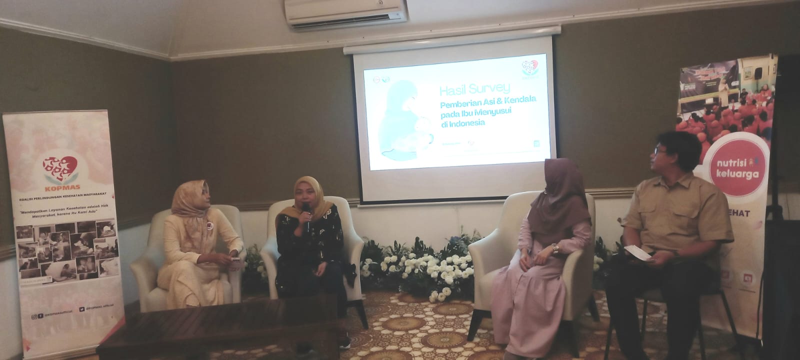Pemaparan hasil survei Koalisi Perlindungan Kesehatan Masyarakat (Kopmas) terkait permberian ASI eksklusif. 