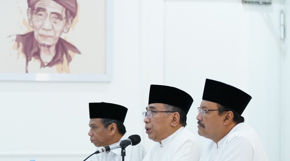 Amin Said Husni (Wakil Ketua Umum PBNU), KH Yahya Cholil Staquf (Ketum PBNU), Saifullah Yusuf (Sekjen PBNU).
