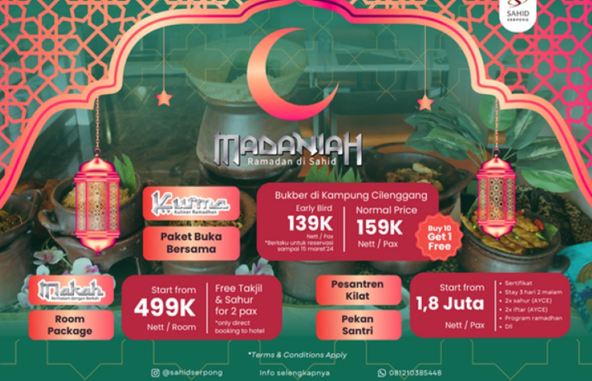 Hotel Sahid Serpong memeriahkan bulan Ramadan dengan 40 pilihan makanan bertema Kampung Cilenggang, Tangerang Selatan.