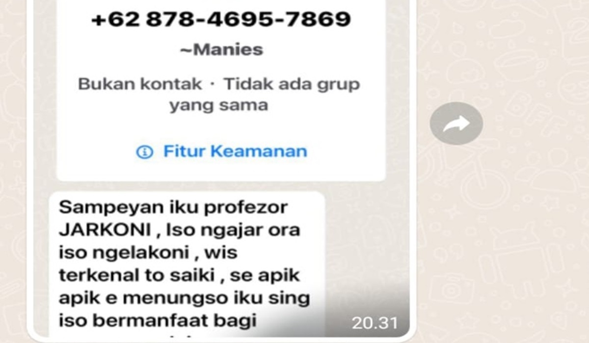 Potongan pesan intimidasi yang diterima guru besar UGM. 