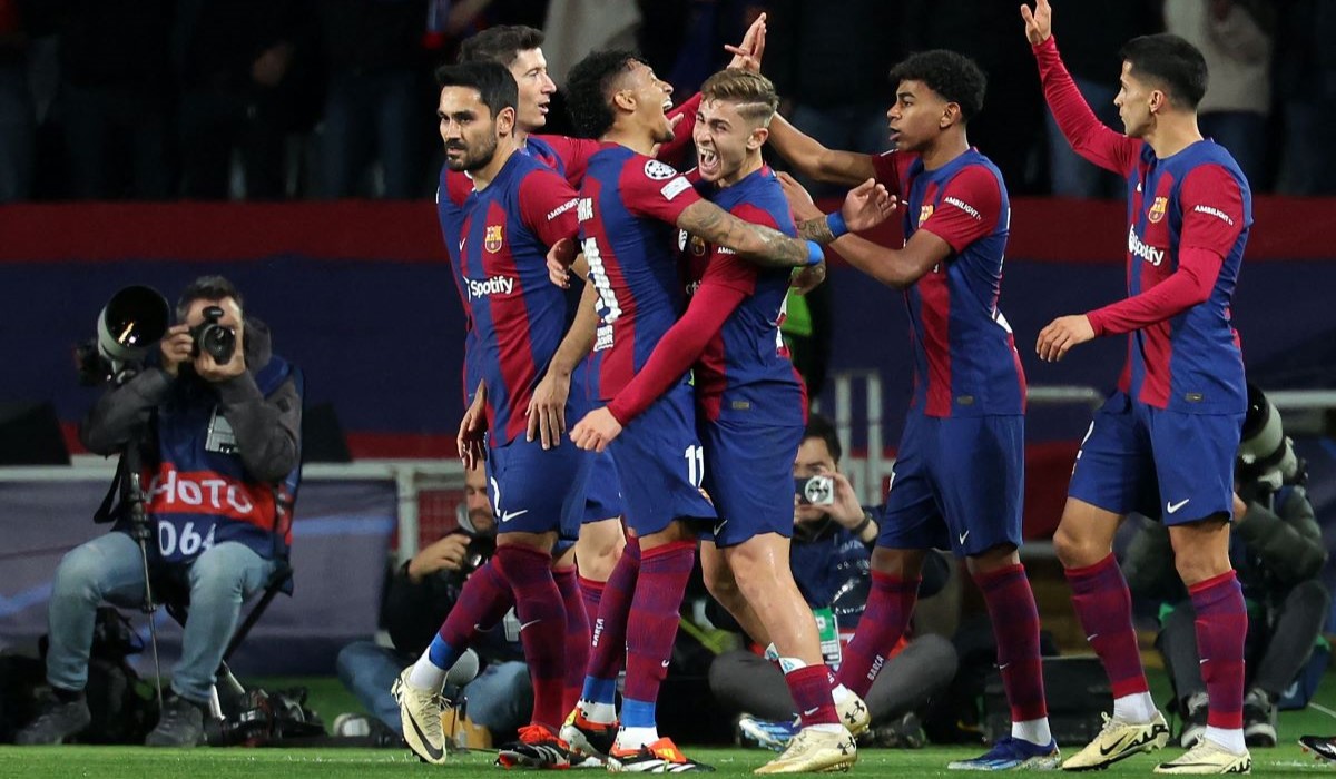 Pemain Barcelona saat melawan Napoli