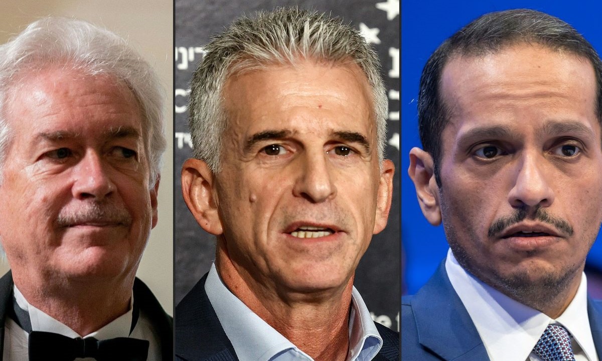 Direktur CIA William Burns, Direktur Mossad Israel David Barnea, PM dan Menlu Qatar Sheikh Mohammed bin Abdulrahman al-Thani. 