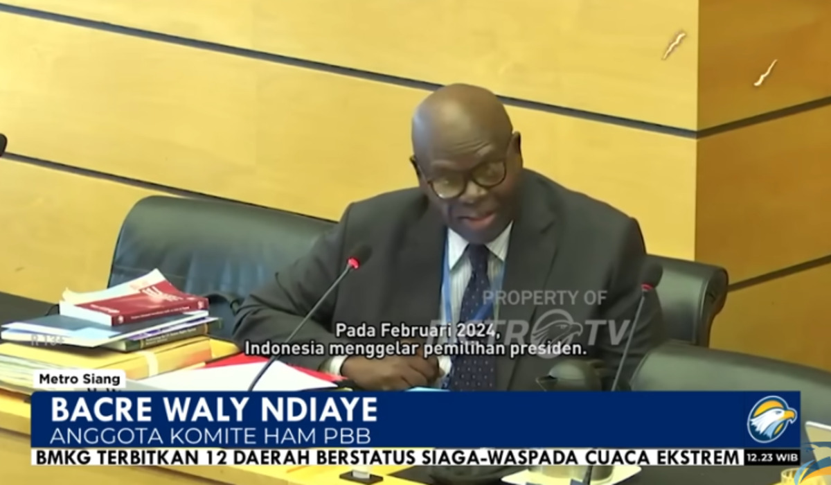 Anggota Komite HAM PBB (CCPR), Bacre Waly Ndiaye di sidang Komite HAM PBB, Selasa, 12 Maret 2024.
