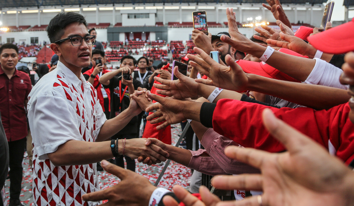 Ketua Partai Solidaritas Indonesia (PSI) Kaesang Pangarep  di HUT PSI di Jateng, Desember 2023.