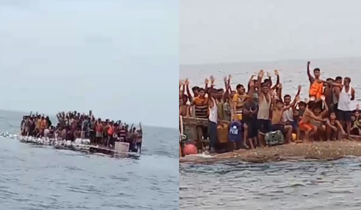 Pengungsi Rohingya menunggu bantuan usai kapal yang ditumpangi terbalik di perairan Aceh Barat.